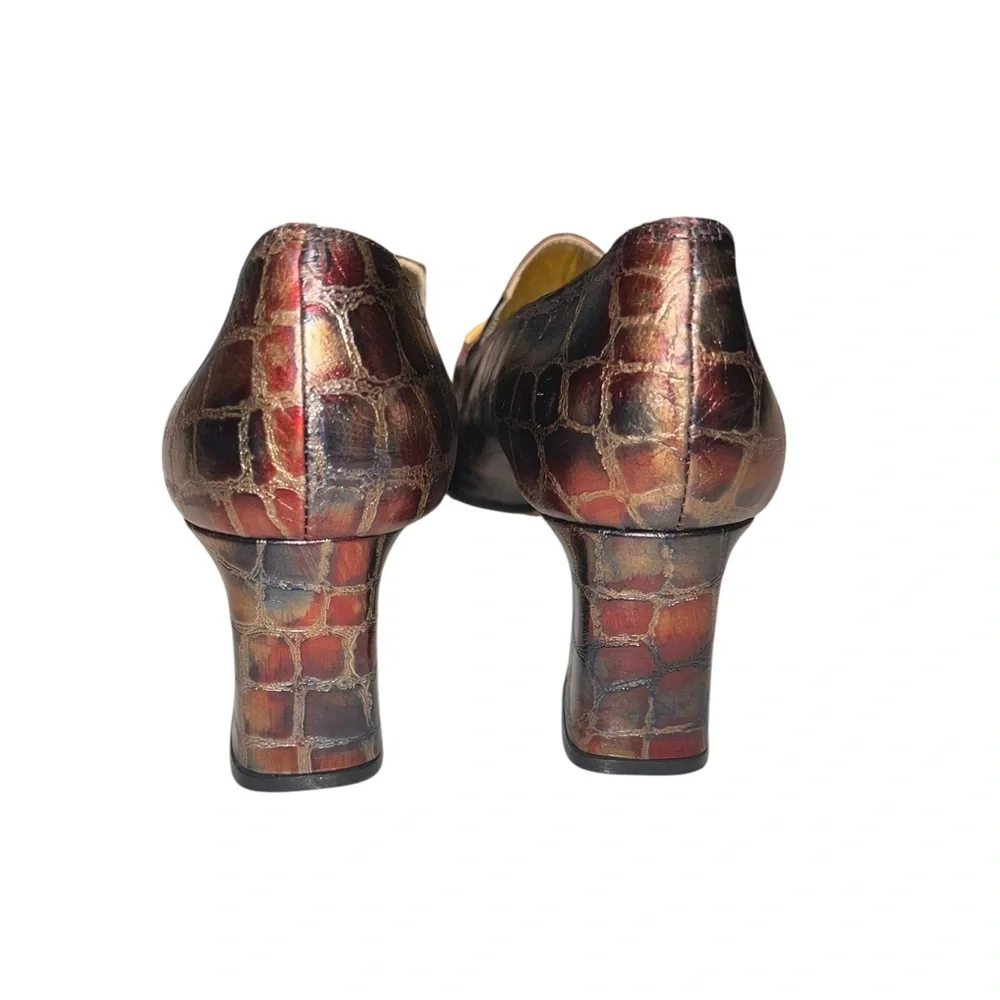 Timothy Hitsman Vintage Croc Leather Square Toe Heels, Size 9 Narrow - Picture 3 of 7